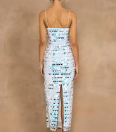 Comprar Vestido Elegante Midi de Festa com Paetês barato Prata - Anellimn